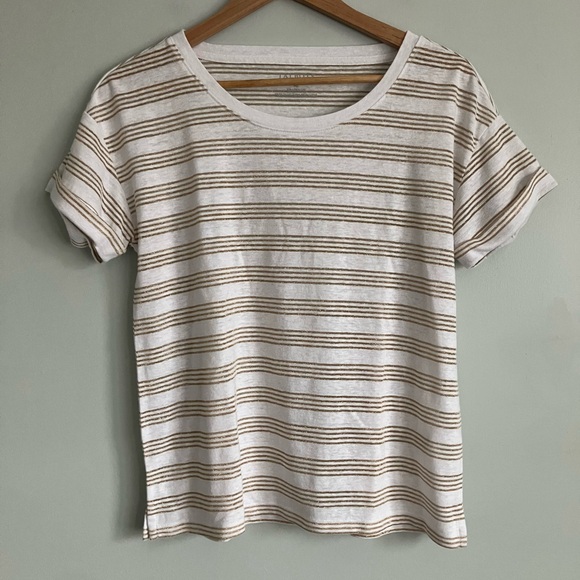 Talbots Tops - TALBOTS White & Metallic Gold Striped Cotton Blend Tee Size MP